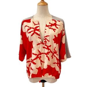 Karen Zambos Anthropologie Orange Cream Coral Blouse Small